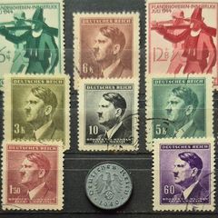 German third reich stamps and coin, 1 pfennig.