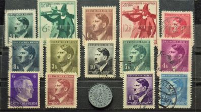 German third reich stamps and coin, 1 pfennig.