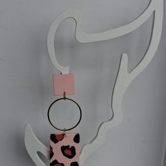 Pastel Pink Leopard Print Geometric Earrings