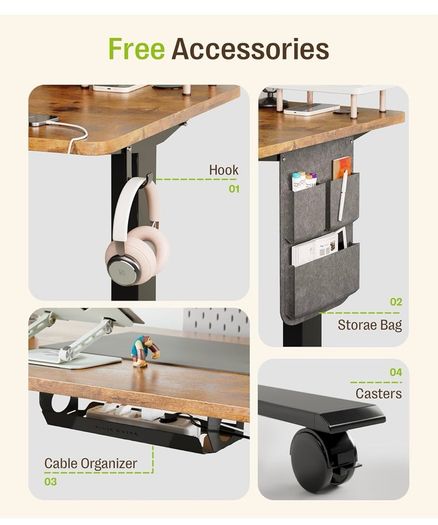 Electric Height Adjustable Standing Desk, 100x60cm Sit Stand Desk with Cable Tray, Hook and Storage Pocketse, Stand Up Desk with Memory Controller for Home Office