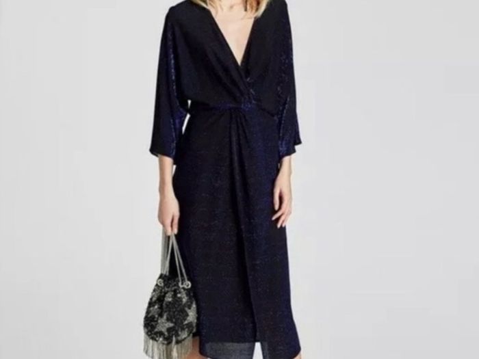 ZARA Shimmery Blue Wrap Front Midi Dress Size S!