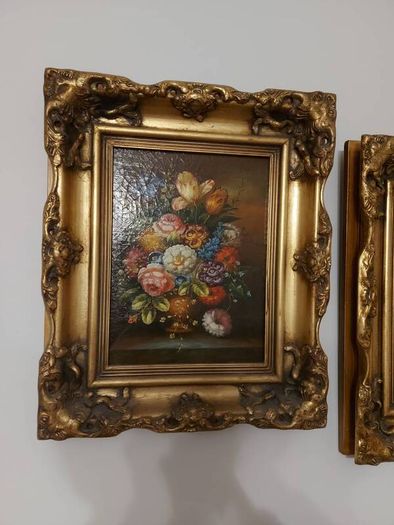 Set of 3 floral scenes - oil on boards