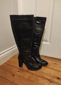 Black Leather Knee High Boots Italian