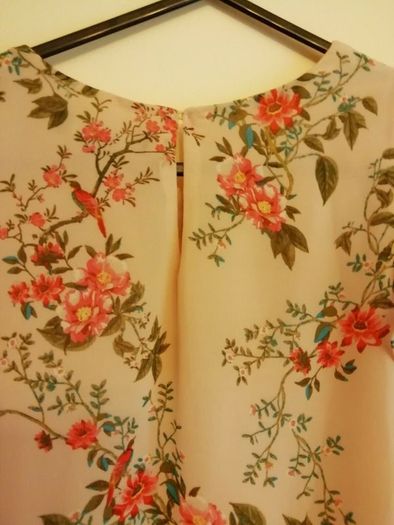 FREE POST New Look Pink Floral Top Blouse With Birds UK 8 EU 36 Excellent Condition