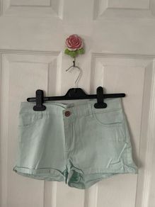 Mint blue denim shorts