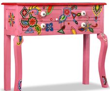 Console Table Solid Mango Wood Pink Hand Painted