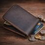 Unisex Genuine Leather Bifold Wallet Slim Vintage Brown Leather Wallet Image 10