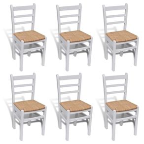 Dining Chairs 6 pcs White Pinewood and Rush