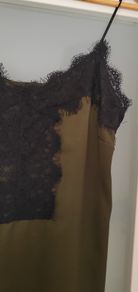 Stradivarius green and black lace slip dress Sz S (Fit 8-10UK)