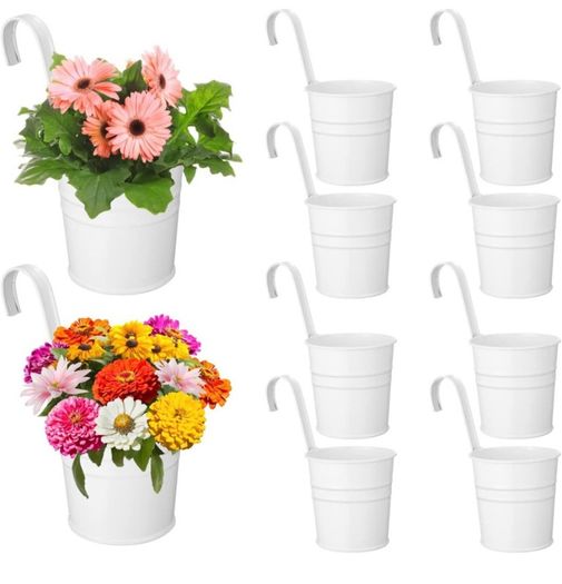 10Pack Metal Iron Hanging Flower Pots,Vase Hanging Balcony Garden Planter Holders With Detachable Handle and Drainage Hole, Outdoor Flower Pot For Fence Deck Balcony Garden Clay Home Decor (FREE POSTAGE)