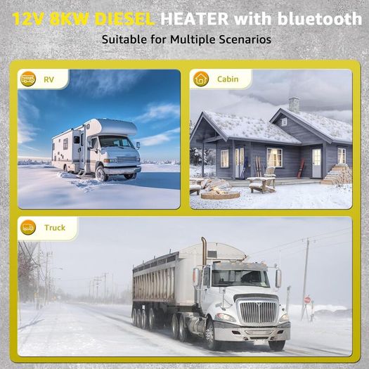 12V 24V 8KW Diesel Air Heater with Bluetooth App Remote Control for Car RV Van Caravan and Camping