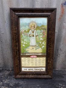 Antique Irish Catholic framed calendar under glass  c1932