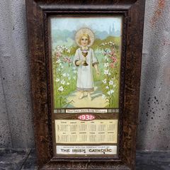 Antique Irish Catholic framed calendar under glass  c1932