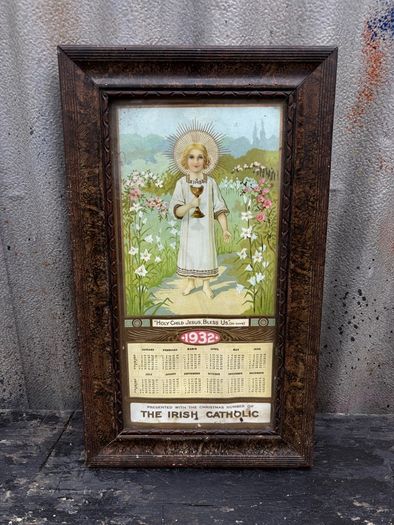 Antique Irish Catholic framed calendar under glass  c1932
