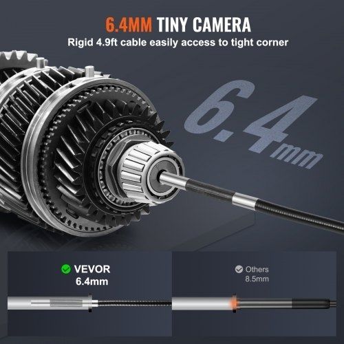 Two-Way Articulated Endoscope Inspection Camera with 6.4mm Tiny Lens, 5" IPS 1080P HD Screen, 8X Zoom, 8 LED Light Camera for Auto, Plumbing 4.9 FT