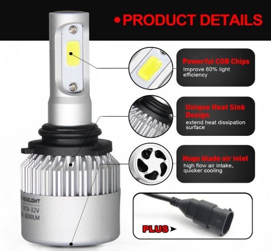 Cool White COB H1/H4/H7/H11/9006 LED Car Headlight Lamp 72W 8000LM