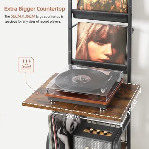 Brown Vinyl Record Storage with Player Stand 200 Albums Vinyl Record Holder Cabinet with Wall Mount, Record Player Table for Living Room or Bedroom
