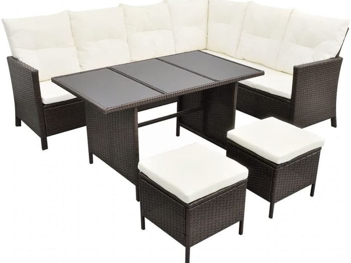 _Poly Rattan Garden Furniture 8 Seater Lounge Set Brown Dining Set