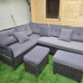 Rattan garden corner sofa with rattan gas firepit table Image 3