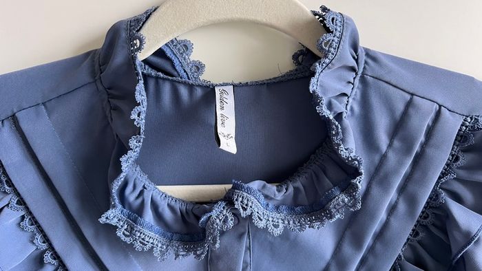 Women's Golden Line blue blouse, size L (worn by size 12 UK, EU 38)