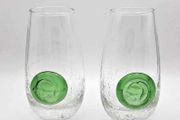 Clear Crackle Shot Glass with Applied Green Glass Medallion