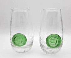 Clear Crackle Shot Glass with Applied Green Glass Medallion