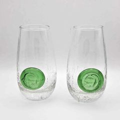 Clear Crackle Shot Glass with Applied Green Glass Medallion