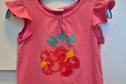 Polaryn pink girls tshirt with hibiscus motif