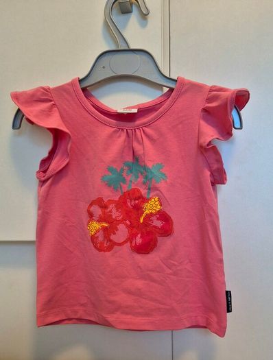 Polaryn pink girls tshirt with hibiscus motif