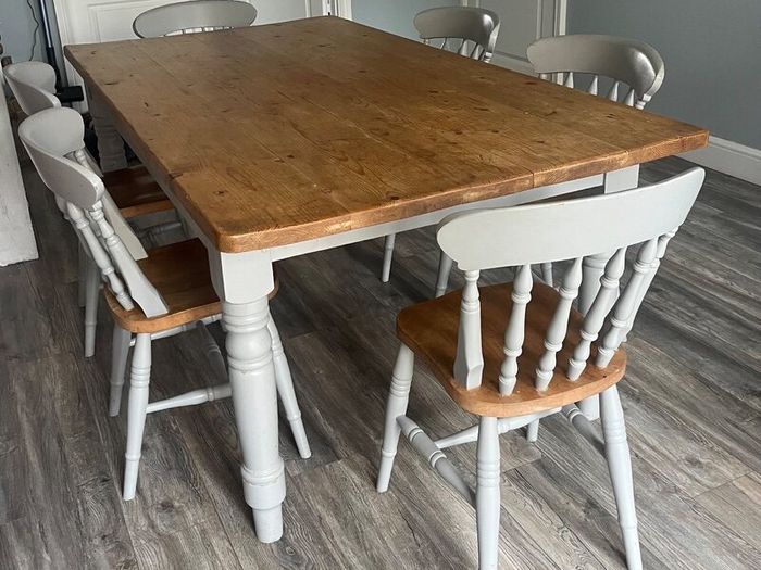 : Large Reclaimed Wood Dining Table & 6 Chairs (Fa