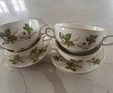 Vintage Arklow Pottery Ironstone Soup Bowls & Saucers x4