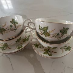 Vintage Arklow Pottery Ironstone Soup Bowls & Saucers x4