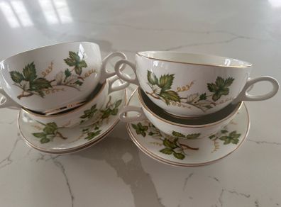 Vintage Arklow Pottery Ironstone Soup Bowls & Saucers x4