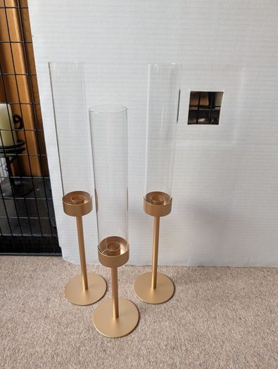6 gold hurricane candle holders