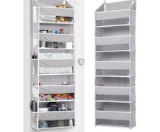 1-Pack Over Door Organizer with 5 Large Pockets 10 Mesh Side Pockets, 44 lbs Weight Capacity Hanging Storage Organizer with Clear Window for Bedroom Nursery, Kids Toys, Shoes, Diapers, Grey