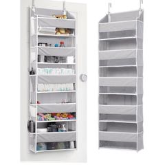 1-Pack Over Door Organizer with 5 Large Pockets 10 Mesh Side Pockets, 44 lbs Weight Capacity Hanging Storage Organizer with Clear Window for Bedroom Nursery, Kids Toys, Shoes, Diapers, Grey