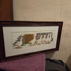 Vintage Cross Stitch "Gaggle of Geese" Framed