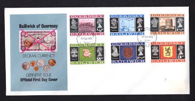1971 Guernsey Decimal Currency Definitive Issue Definitive Stamp 3 First Day Covers  (FDC)