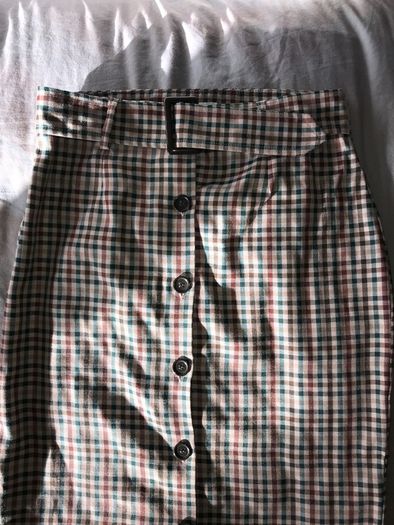 Penney's check button detail midi skirt