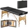 Height-Adjustable Massage Table, Wooden Frame, Folding Massage Bed, Foam Padding, Black Image 5