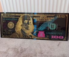 Large Tempered Glass 100 dollar Bill Wall Art Timothy Geithner Series Mint Condition