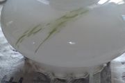 Vintage Fenton Milk Glass Lampshade ruffled featuring green painted streaky floral design. no chips or cracks Postage Available or Collection