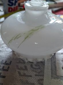 Vintage Fenton Milk Glass Lampshade ruffled featuring green painted streaky floral design. no chips or cracks Postage Available or Collection