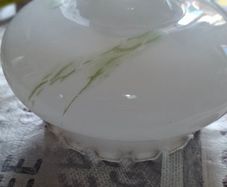 Vintage Fenton Milk Glass Lampshade ruffled featuring green painted streaky floral design. no chips or cracks Postage Available or Collection