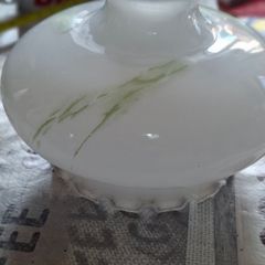 Vintage Fenton Milk Glass Lampshade ruffled featuring green painted streaky floral design. no chips or cracks Postage Available or Collection