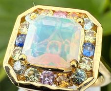 Natural Ethiopian Welo Opal Multi Sapphire Garden of Light Ring