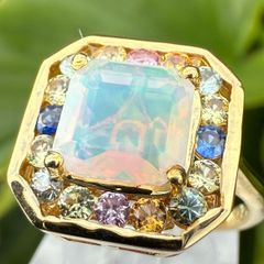 Natural Ethiopian Welo Opal Multi Sapphire Garden of Light Ring