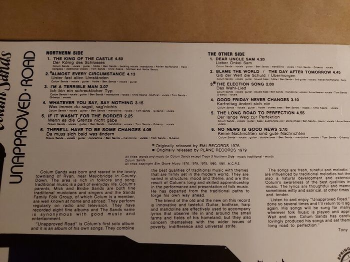 Colum Sands - Unapproved Road - Signed Vinyl Record + Hundreds More