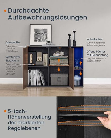 Sideboard Storage TV Cabinet with LED Lighting With Adjustable Shelves