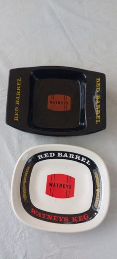 2 x vintage  advertising watneys red barrel ashtrays collectors items ,nice in any collectors collection,,sold as seen, see pictures for condition,
